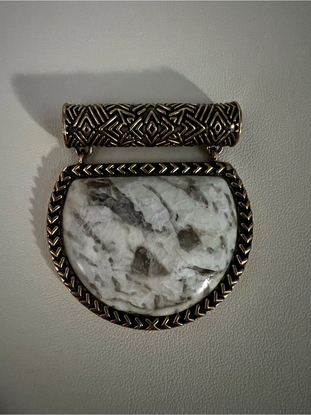 Vintage Barse Thailand Bronze Chevron Matrix Stone Statement Half Moon Pendant